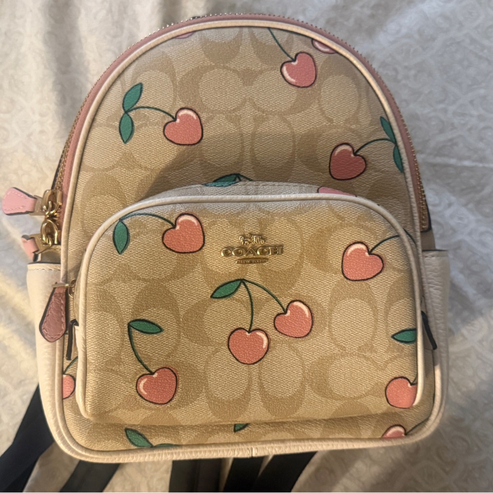 Coach Tan and Pink Cherry Print Women's Bag